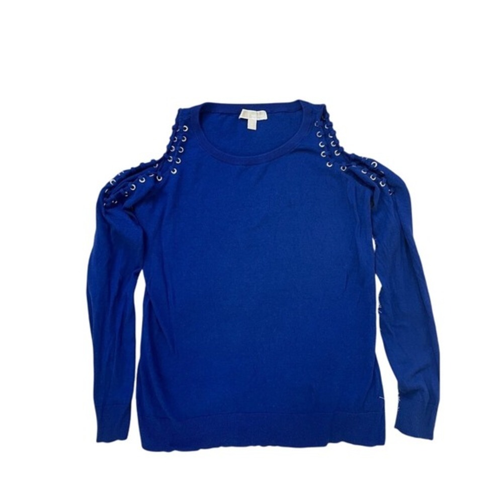 Michael Kors Blue‎ Knit Sweater XL Long Sleeve Lace Up Shoulder Detail